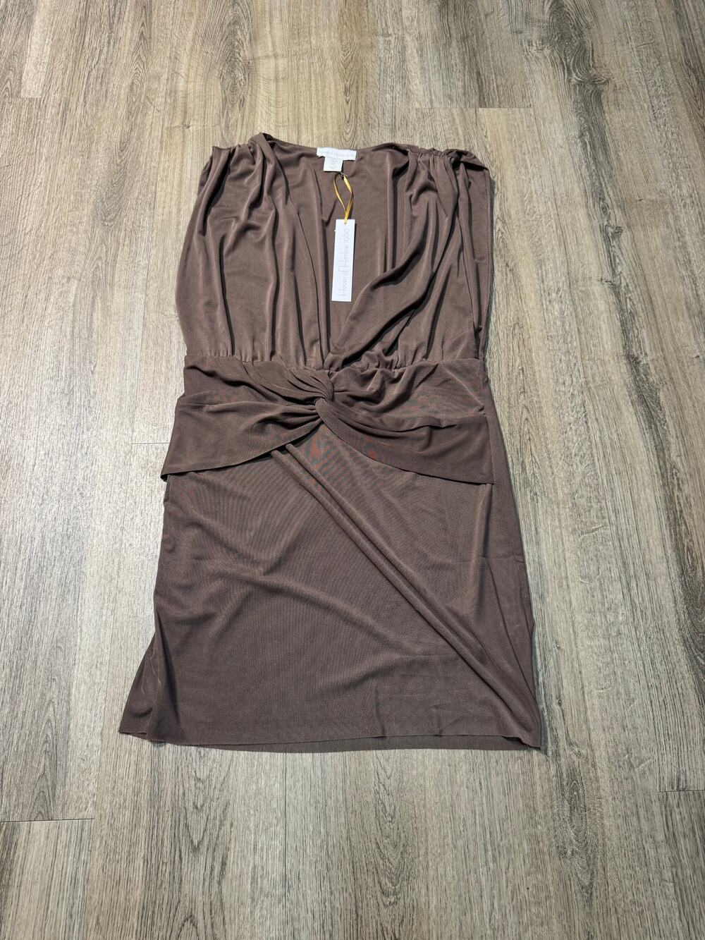 House of Harlow 1960 Women's Sheer Brown Knot-Front Midi Dress